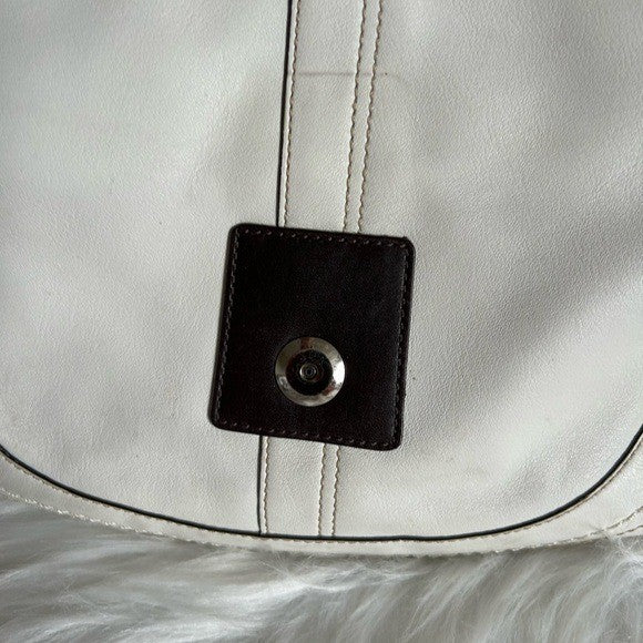 Coach Hobo F10910 White Brown Leather Buckle Shoulder Bag Good7