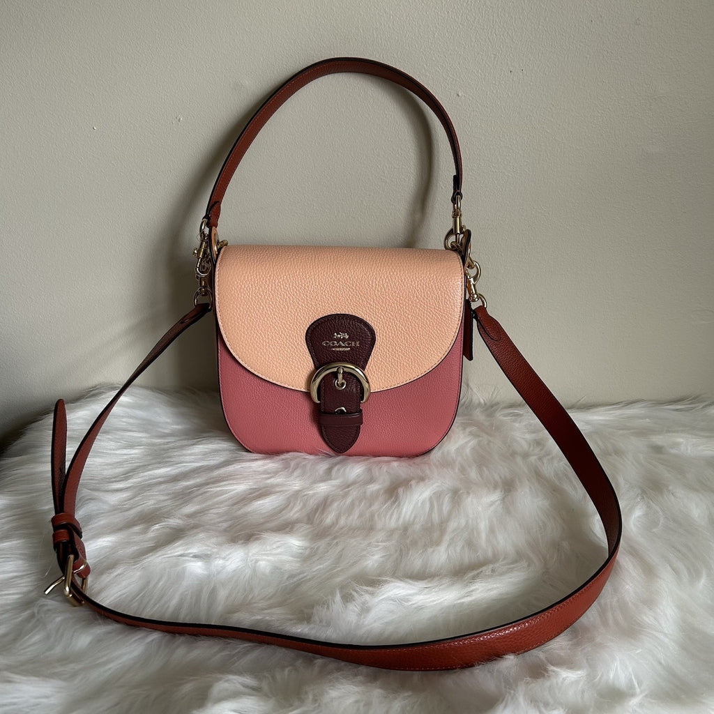 Coach Kleo 23 Faded Blush Multi Pebbled Leather Shoulder Bag NWT1