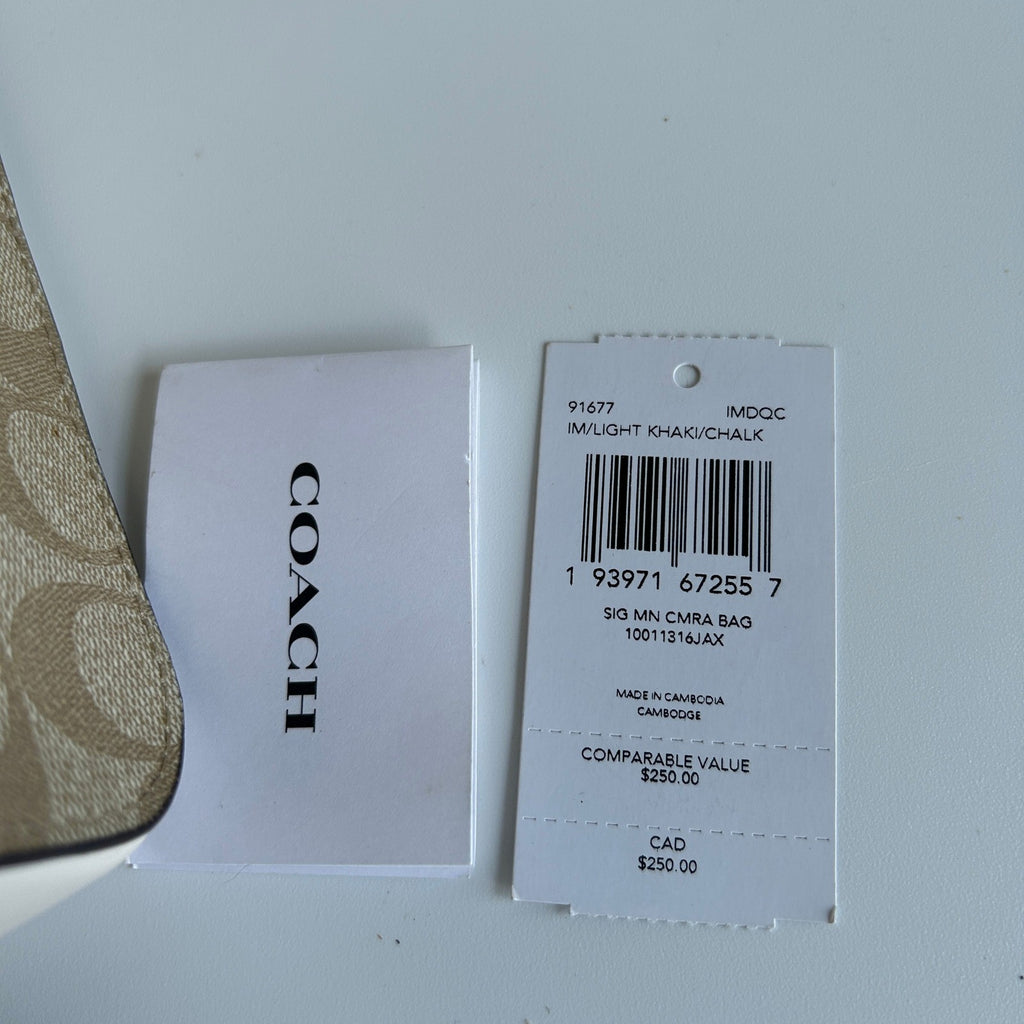 Coach Mini Camera Bag Light Khaki Chalk Canvas Leather Crossbody Excellent6