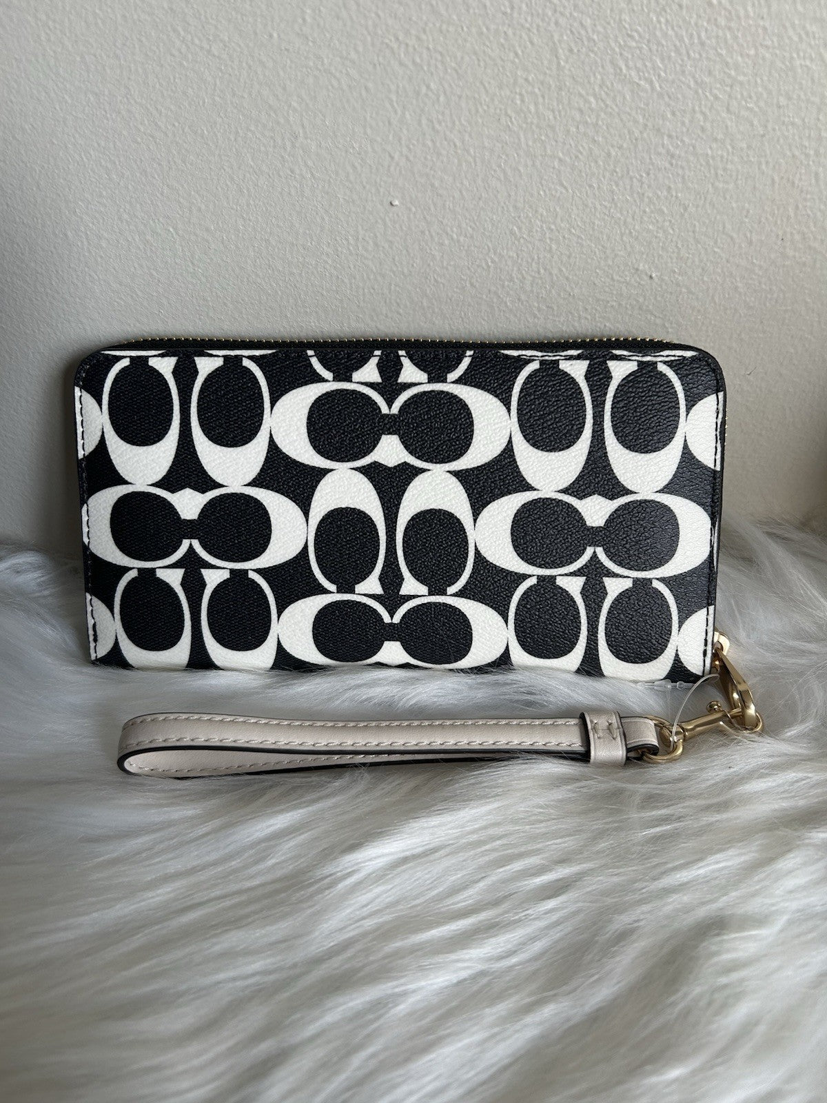 Coach Large Phone Wallet Black White Signature Canvas Leather CP409 NEW1