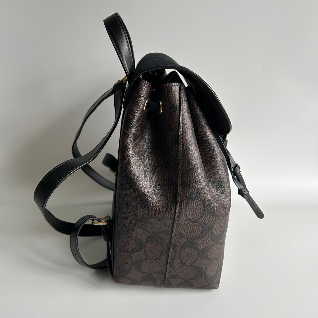 Coach Kleo Backpack Brown Black Signature Canvas Suede C5648 Excellent1