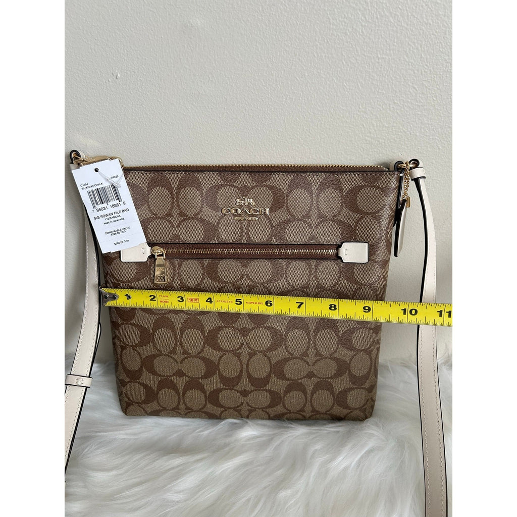 Coach Rowan File Bag Khaki Chalk Signature Canvas Leather Crossbody New3