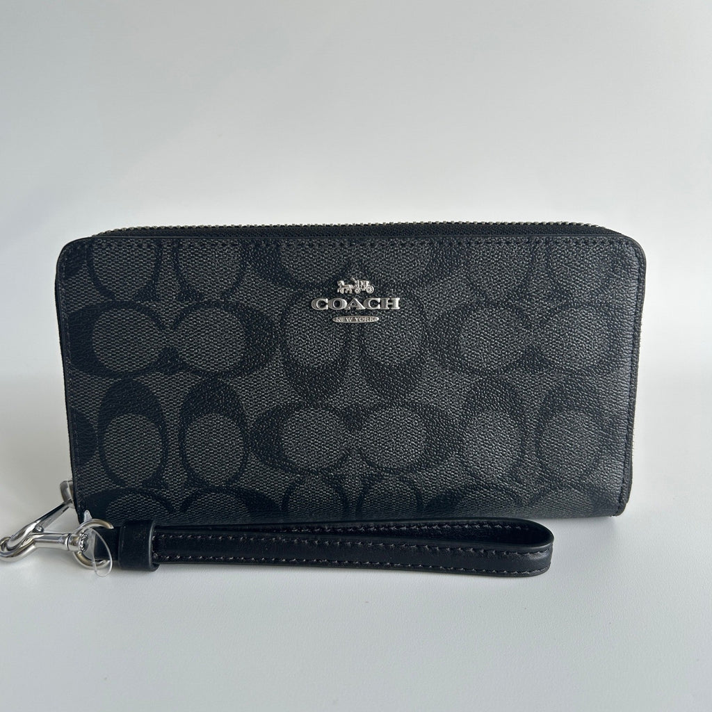 Coach Long Zip Around Wallet Graphite/Black Signature Canvas C44520