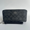 Coach Long Zip Around Wallet Graphite/Black Signature Canvas C44520
