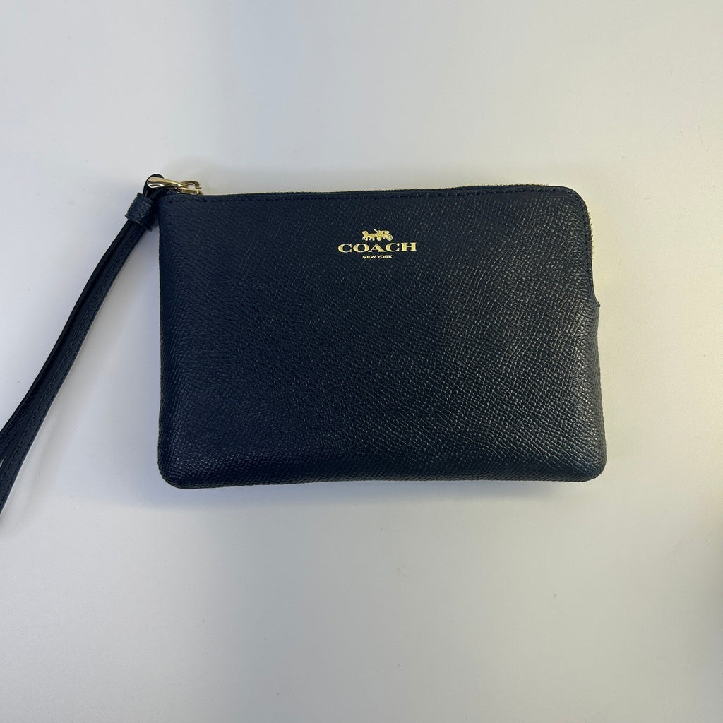 Coach Corner Zip Wristlet Midnight Navy Crossgrain Leather Bag NEW0