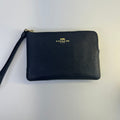 Coach Corner Zip Wristlet Midnight Navy Crossgrain Leather Bag NEW0