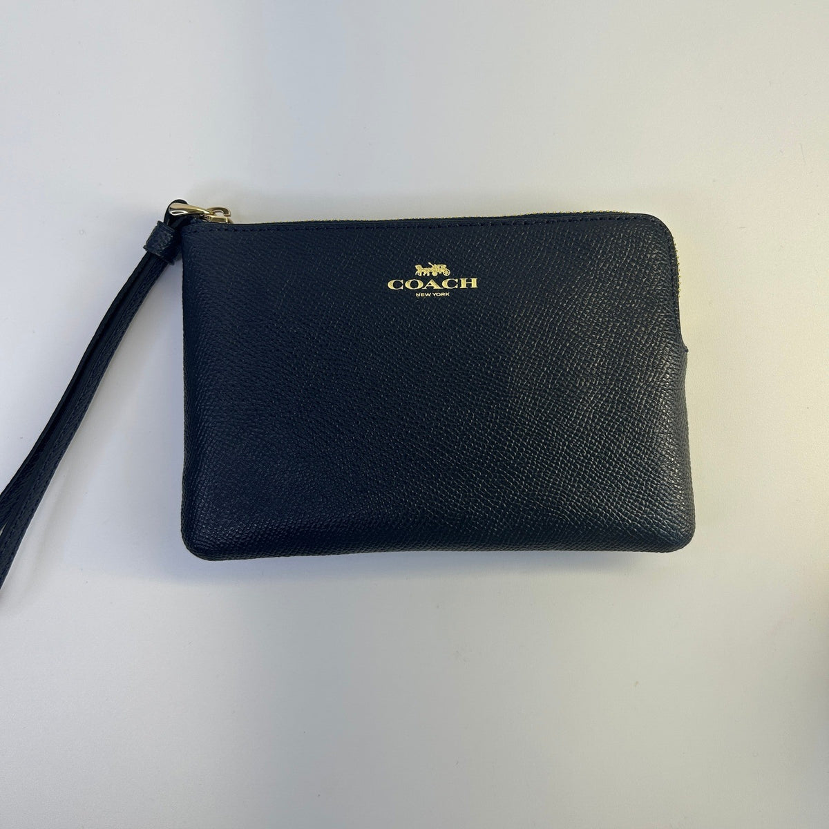 Coach Corner Zip Wristlet Midnight Navy Crossgrain Leather Bag NEW0