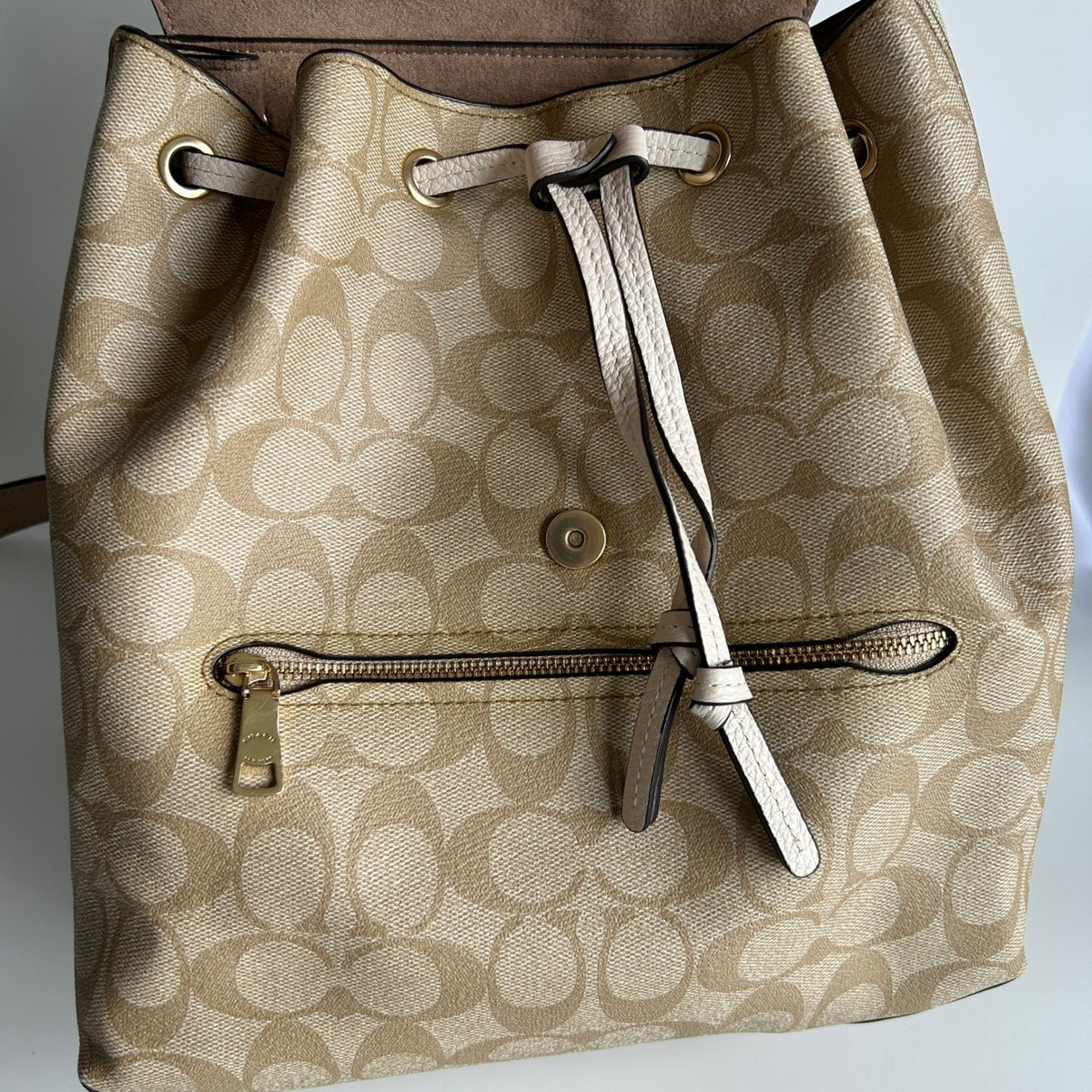 Coach Kleo Backpack Khaki Chalk Signature Canvas Leather CA426 Good5