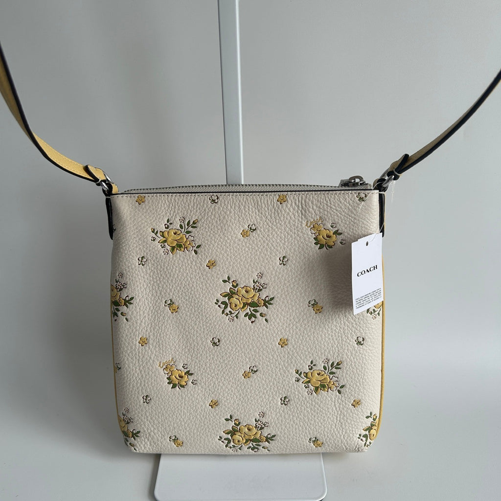 Coach Mini Rowan File Bag Chalk White Floral Pebbled Leather Crossbody NWT1