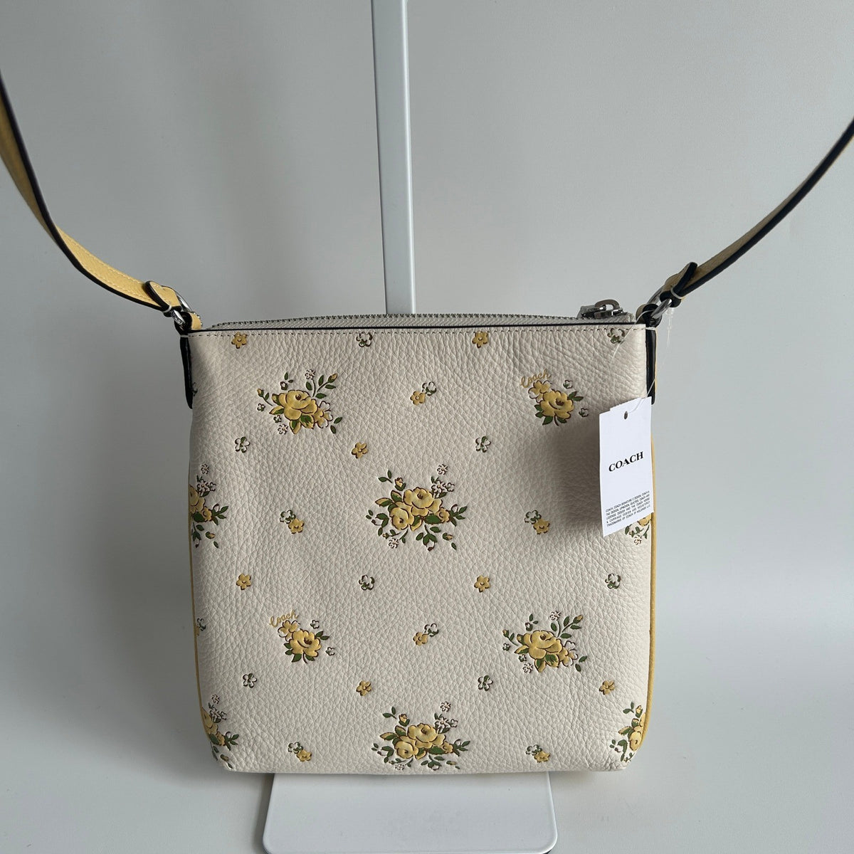 Coach Mini Rowan File Bag Chalk White Floral Pebbled Leather Crossbody NWT1