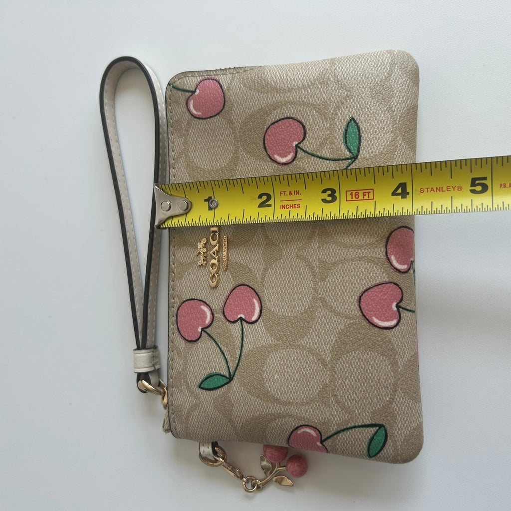 Coach Small Wristlet Signature Canvas Cherry Khaki Multi Coated Canvas Excellent5