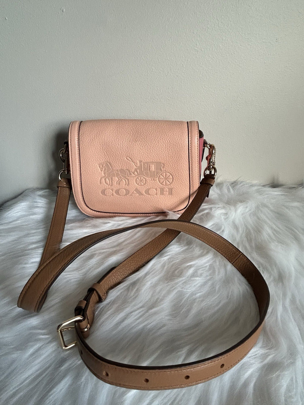 Coach Saddle Bag Pink Tan Pebbled Leather Crossbody Bag Excellent2