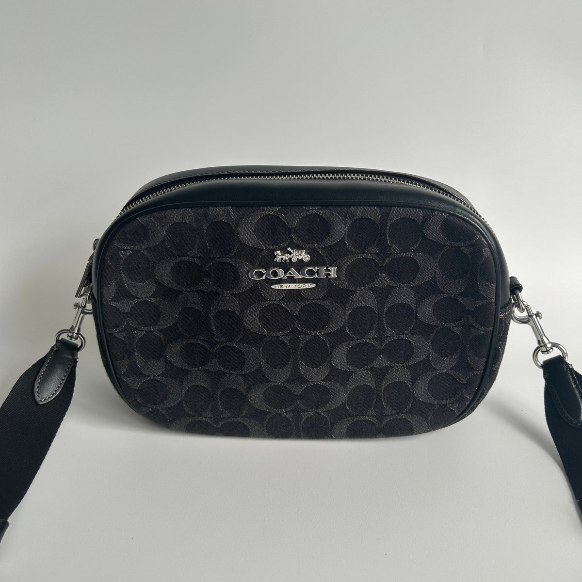 Coach Jamie Camera Bag Black Signature Denim Leather Crossbody C8219 Excellent0