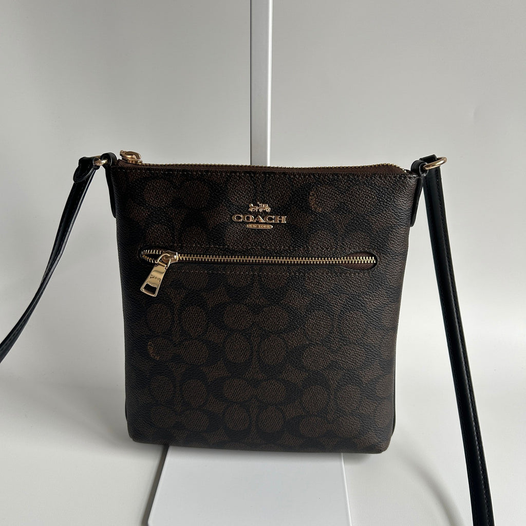 Coach Mini Rowan File Bag Brown Black Signature Canvas Crossbody CF340 Excellent0