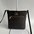 Coach Mini Rowan File Bag Brown Black Signature Canvas Crossbody CF340 Excellent0