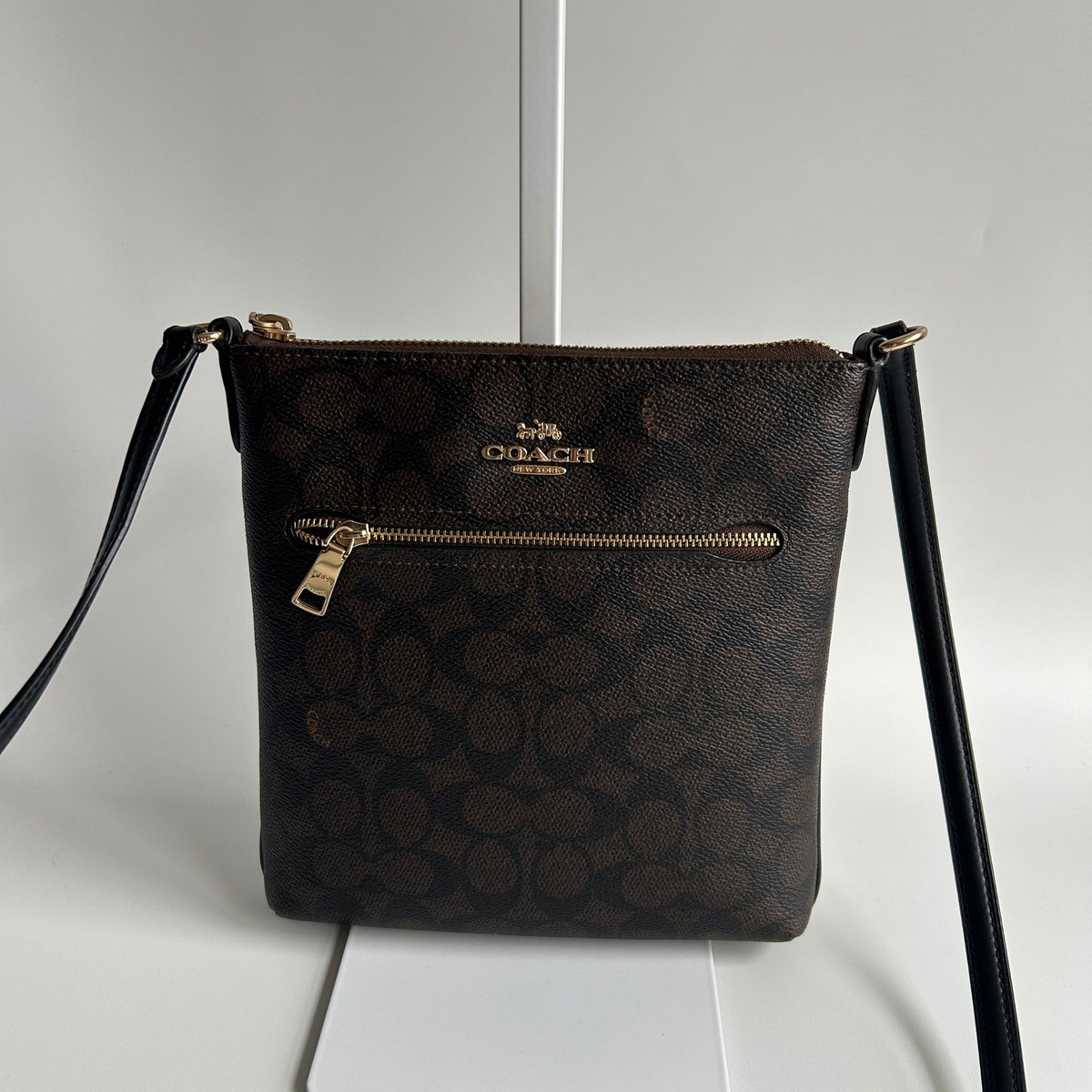 Coach Mini Rowan File Bag Brown Black Signature Canvas Crossbody CF340 Excellent0