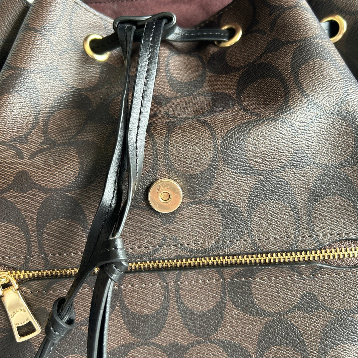 Coach Kleo Backpack Brown Black Signature Canvas Suede C5648 Excellent6