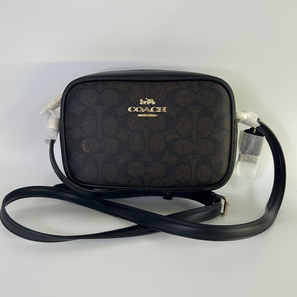 Coach Mini Jamie Walnut Black Signature Canvas Camera Bag NEW0