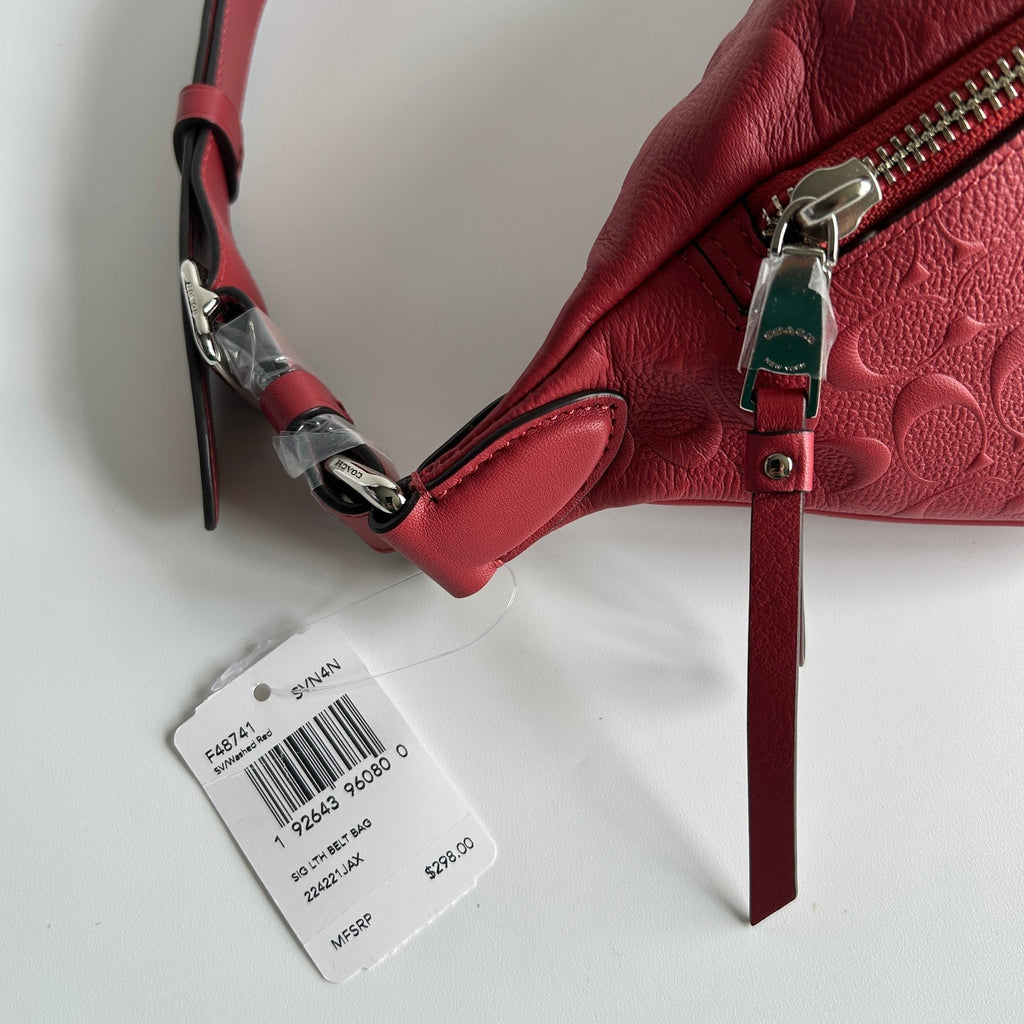 Coach Signature Belt Bag Washed Red Leather Fanny Pack F48741 New2