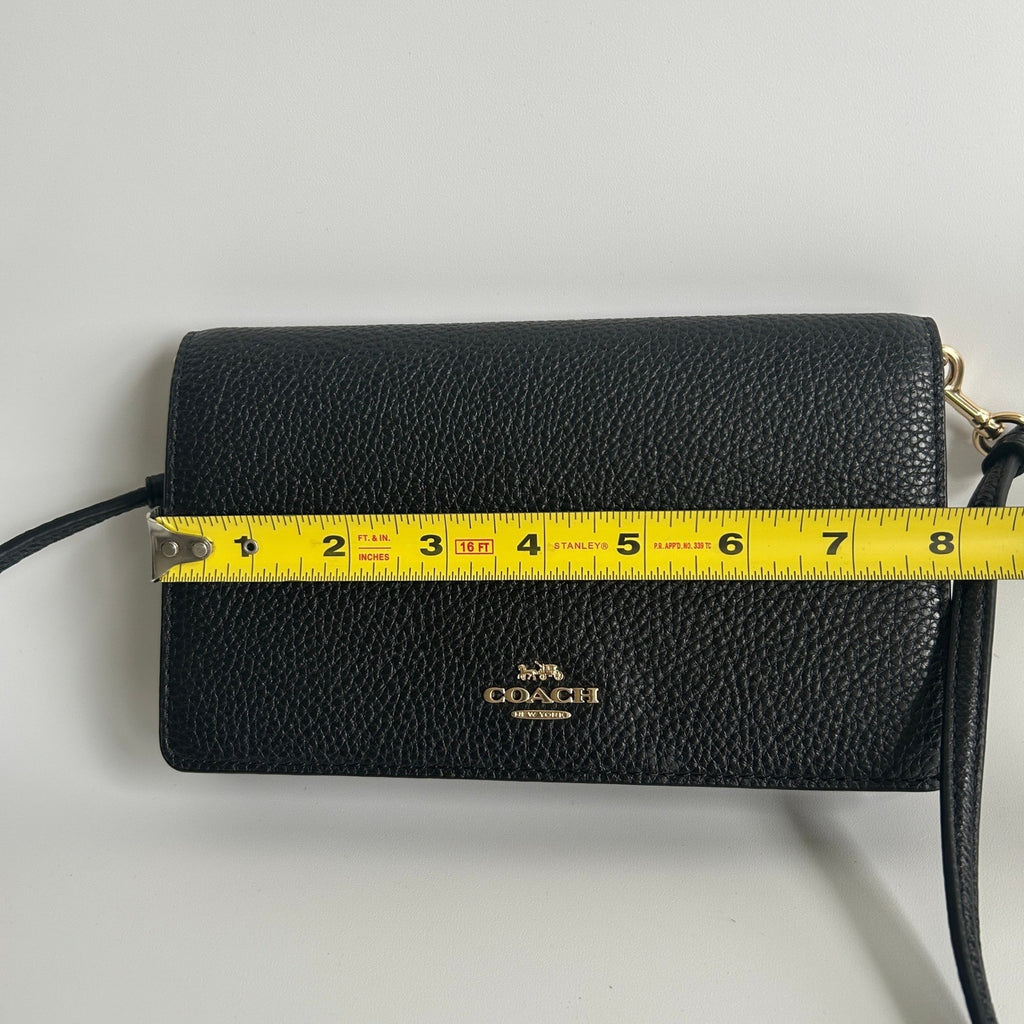 Coach Anna Foldover Clutch Black Pebbled Leather Crossbody Excellent5