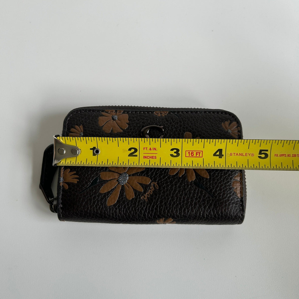 Coach Small Zip Around Wallet Black Floral Pebble Leather C05964