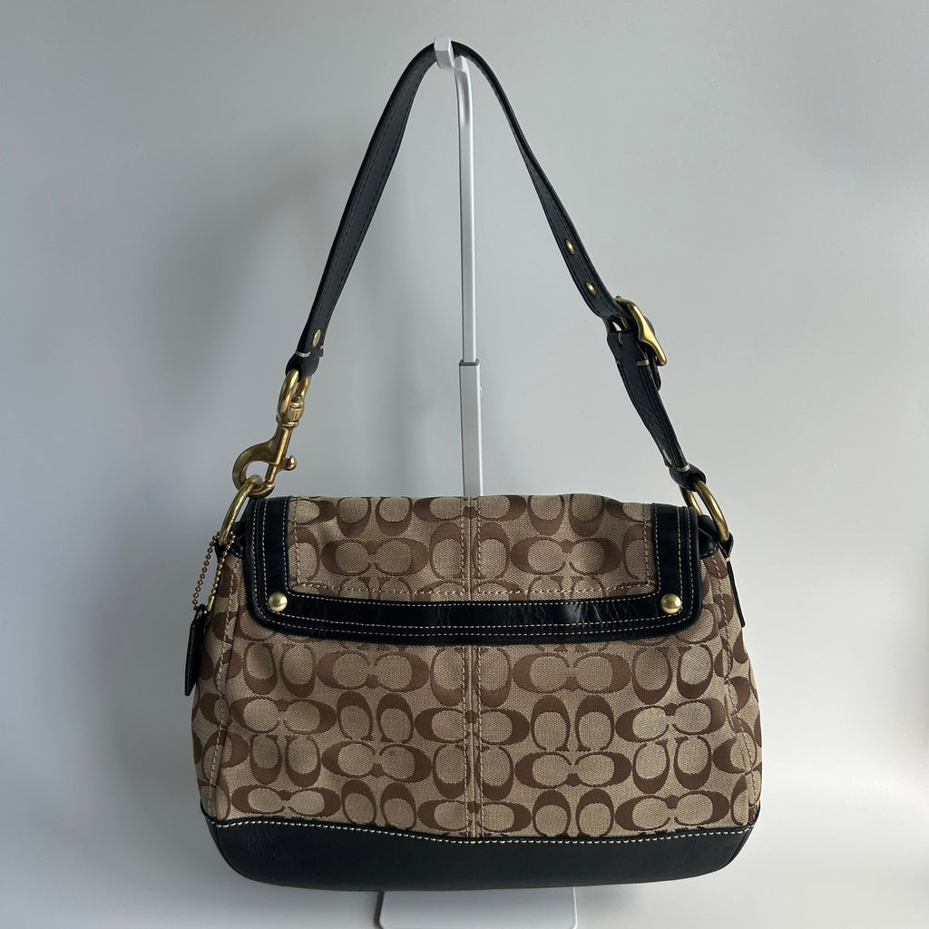 Coach Ali Legacy Brown Black Monogram Canvas Leather Shoulder Bag 10338 Good1