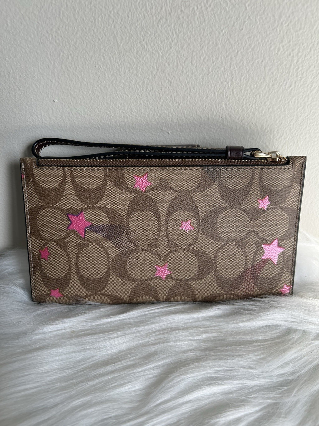 Coach Signature Disco Star Tech Wallet Khaki Pink Canvas Wristlet C7292 NEW1