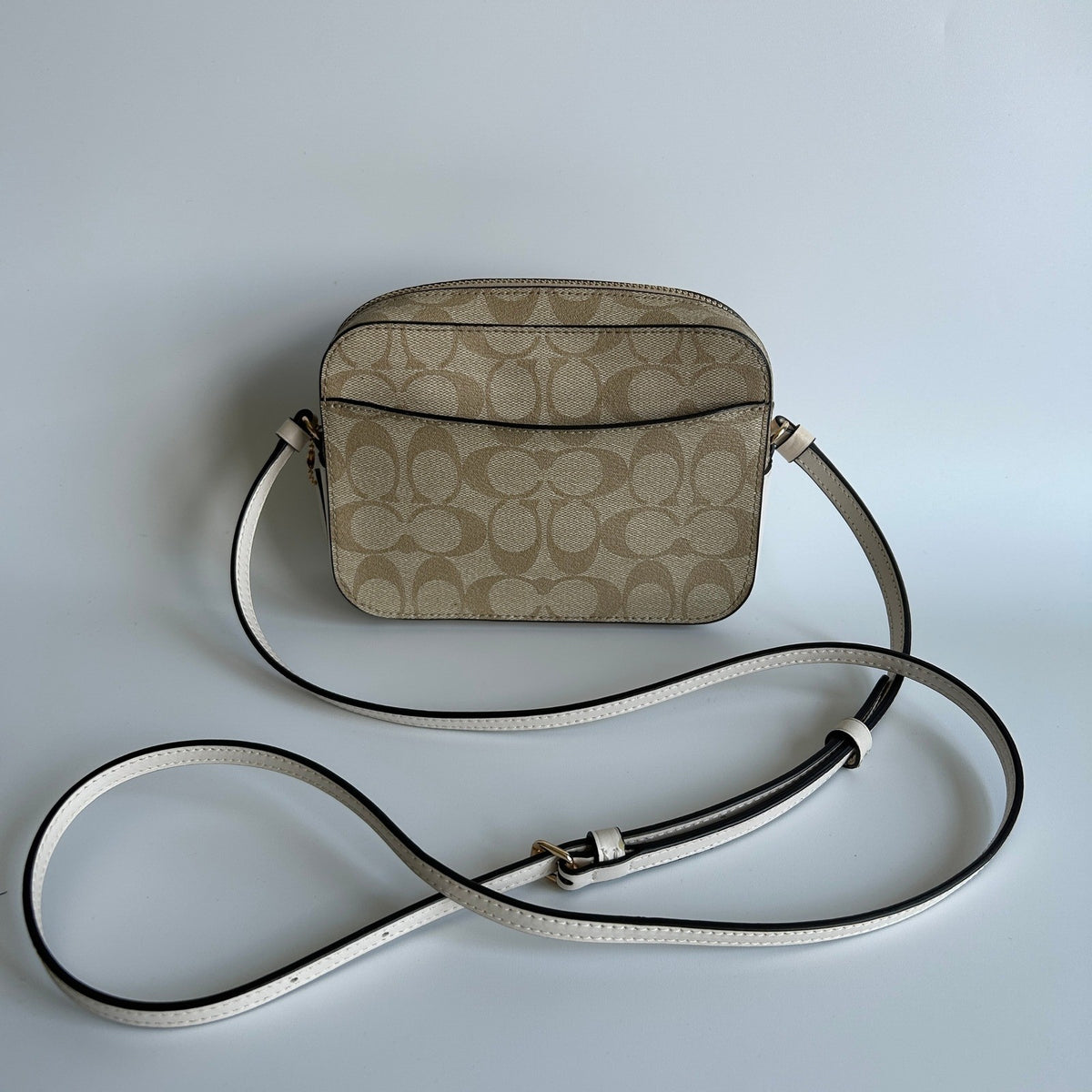 Coach Mini Camera Bag Light Khaki Chalk Canvas Leather Crossbody Excellent2