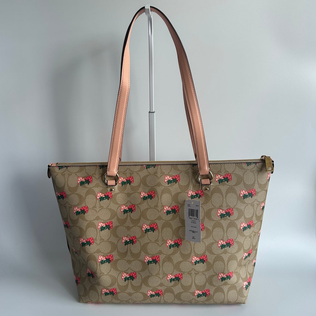 Coach Gallery Tote Strawberry Khaki Multi Canvas Leather Bag NEW1