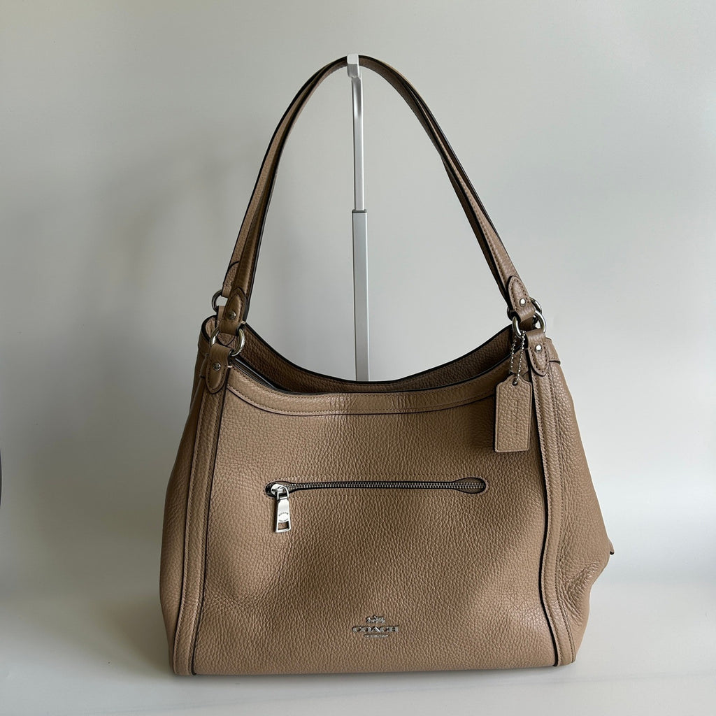Coach Kristy Taupe Pebbled Leather Shoulder Bag Excellent0
