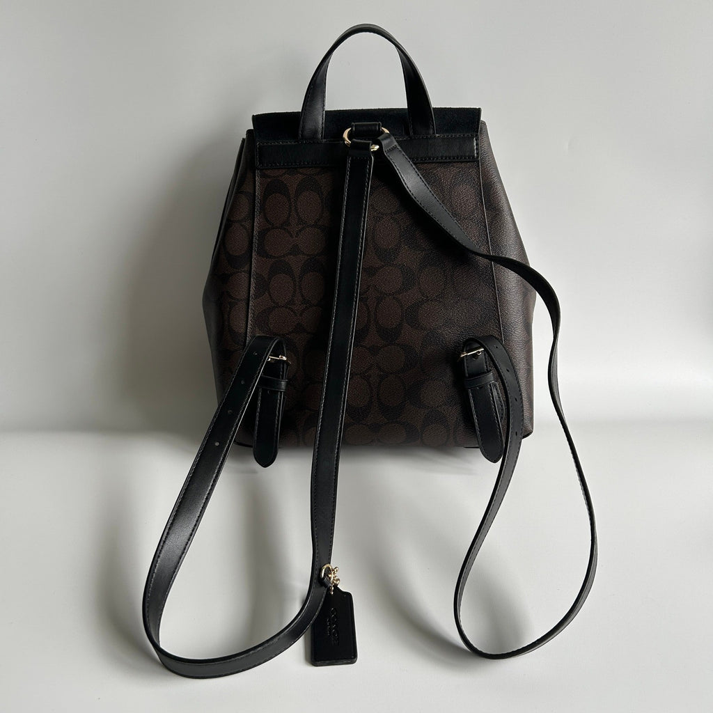 Coach Kleo Backpack Brown Black Signature Canvas Suede C5648 Excellent2