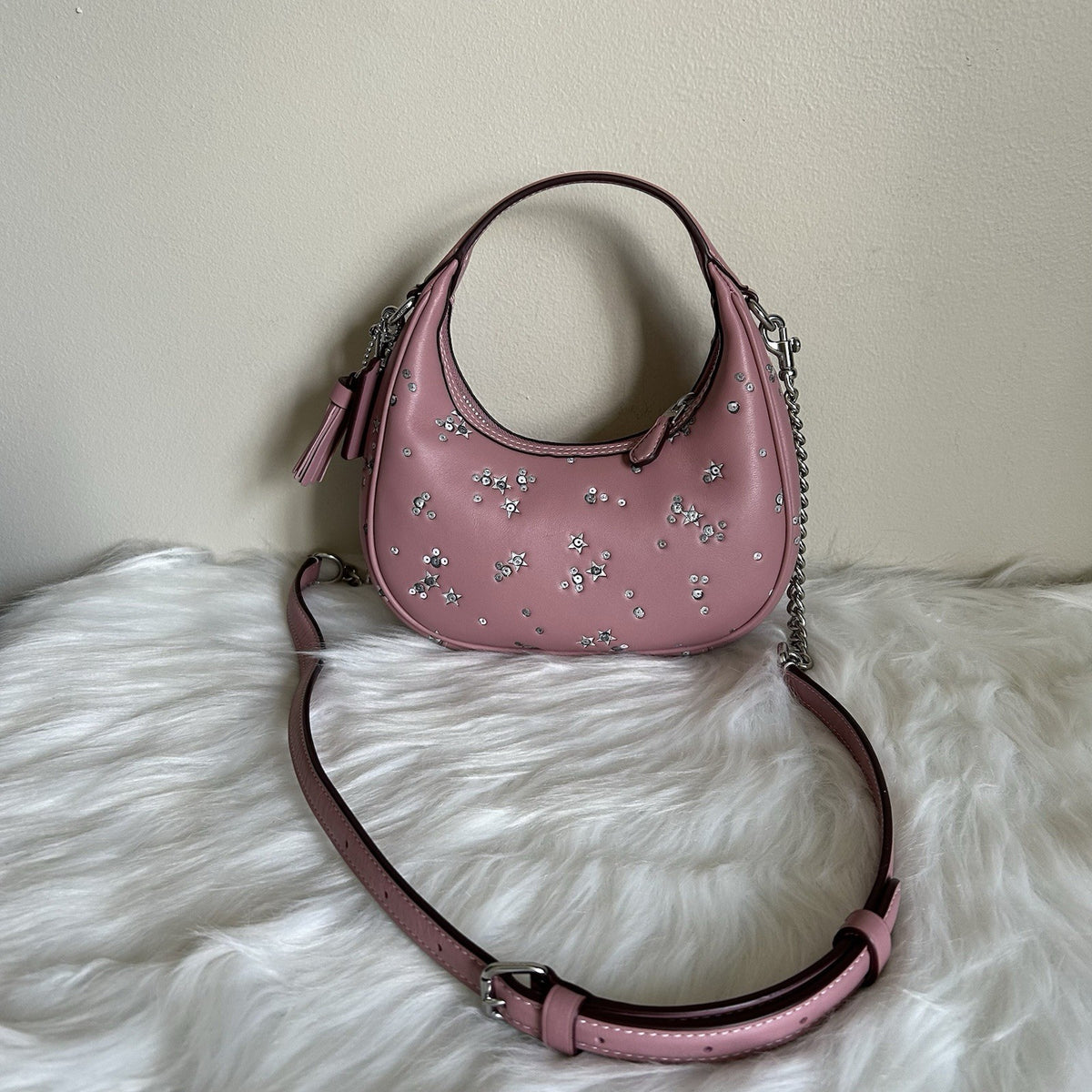 Coach Carmen Mini Crossbody Dusty Pink Leather Star Sequin Bag New2