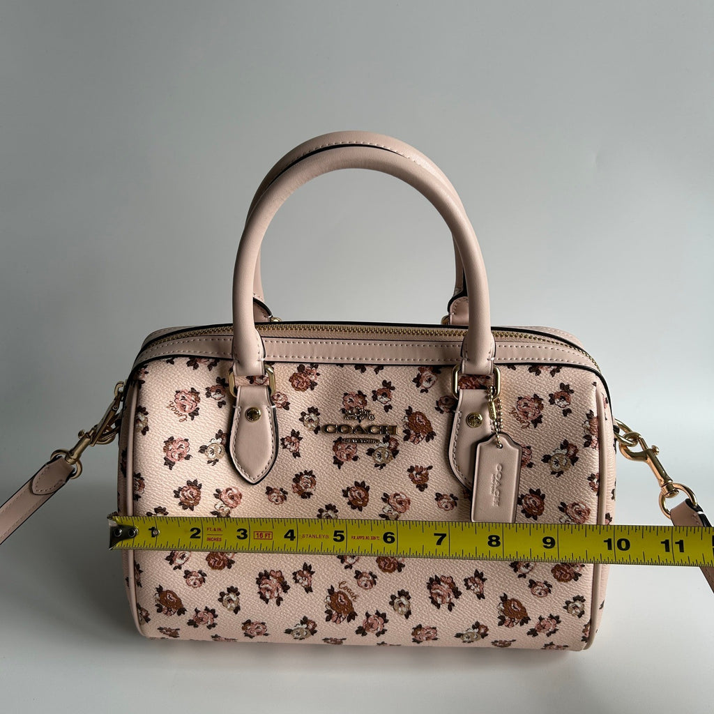 Coach Rowan Satchel Rose Print Pink Leather Satchel Bag GOOD8