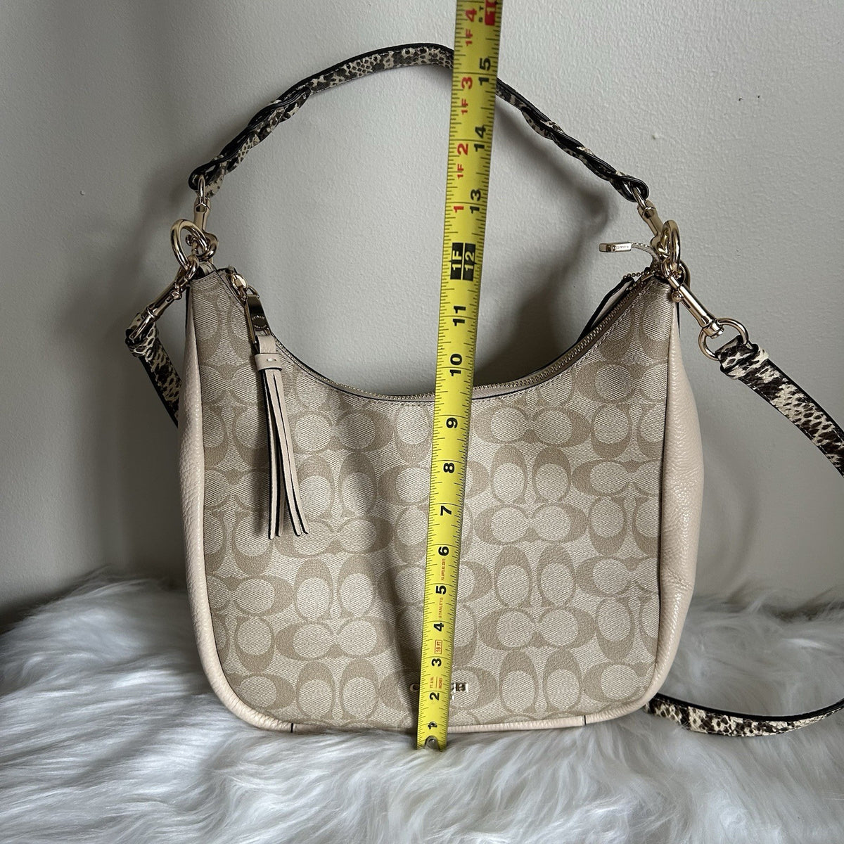 Coach Jules Hobo Khaki Chalk White Canvas Leather Shoulder Bag Excellent7