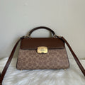 Coach Eliza Brown Signature Canvas Leather Shoulder Bag Excellent0