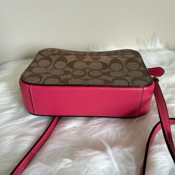 Coach Mini Jamie Camera Bag Brown Pink Signature Canvas Leather Crossbody C99382