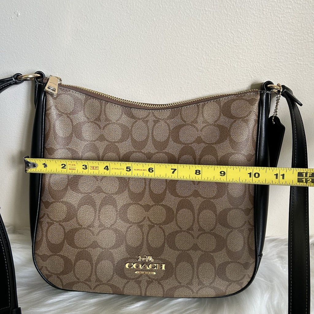 Coach File Bag Khaki Black Signature Canvas Leather Crossbody Excellent4
