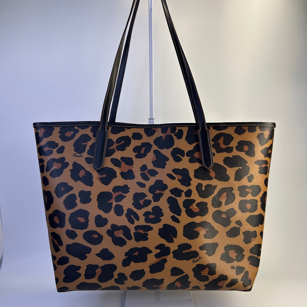 Coach City Tote Leopard Tan Black Coated Canvas Tote Bag Good1