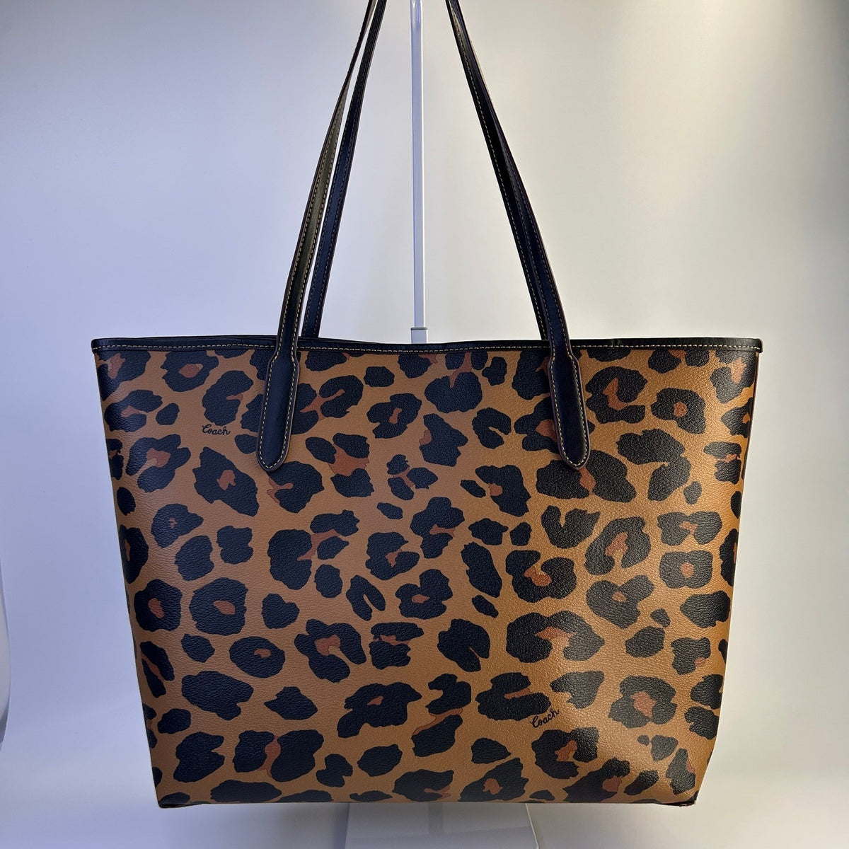 Coach City Tote Leopard Tan Black Coated Canvas Tote Bag Good1