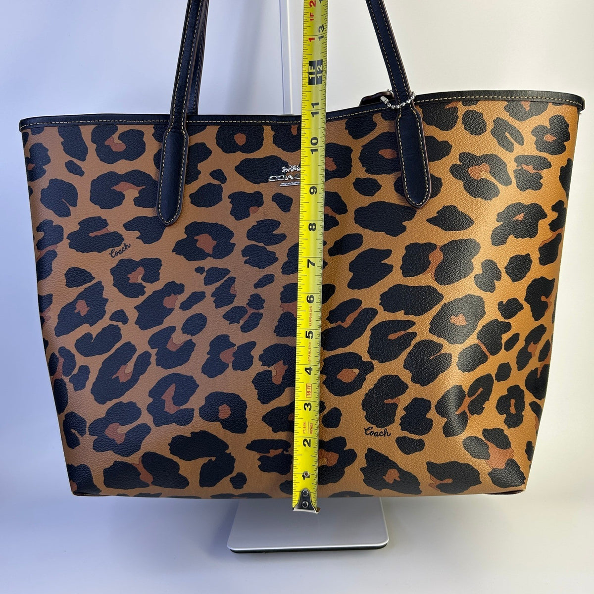 Coach City Tote Leopard Tan Black Coated Canvas Tote Bag Good9
