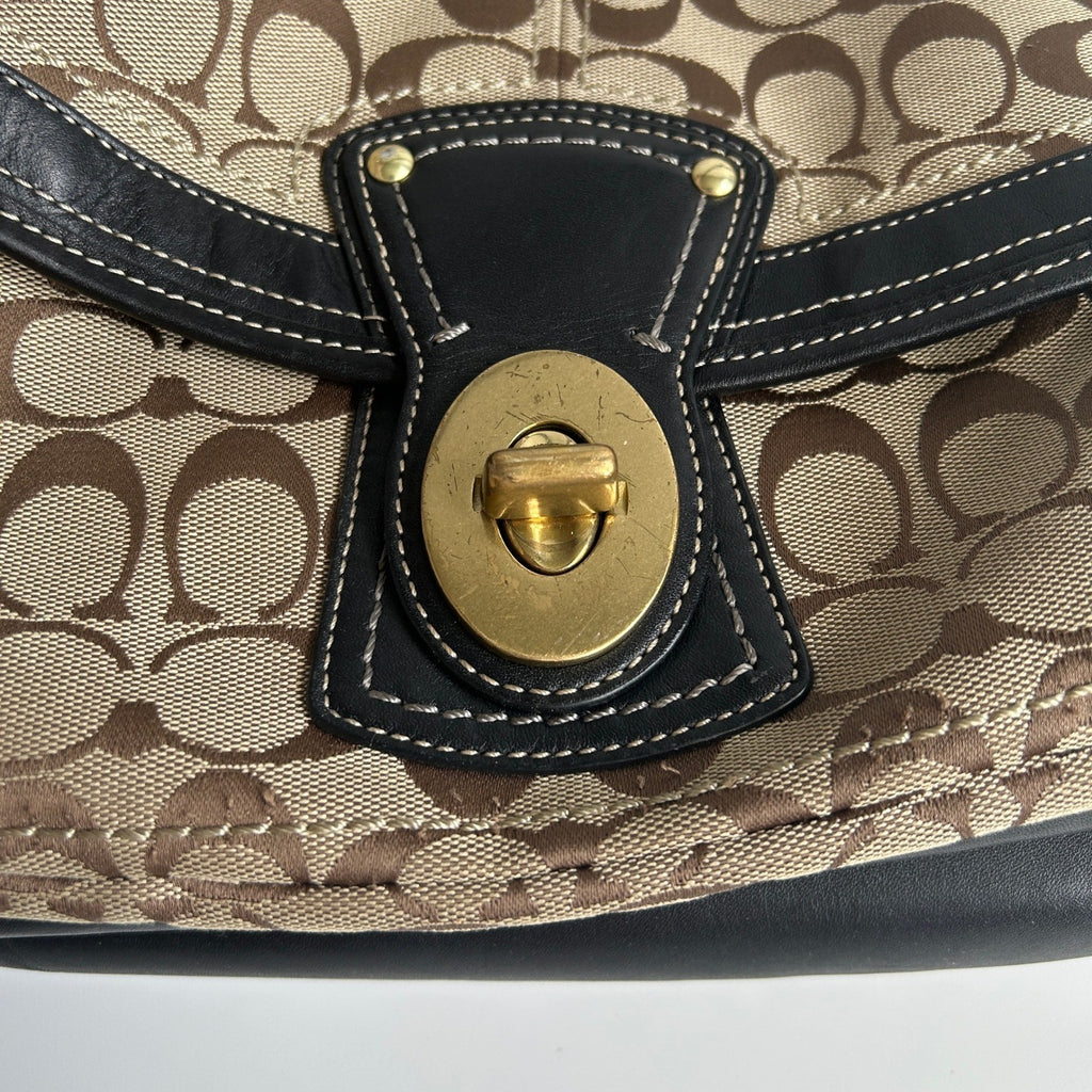 Coach Ali Legacy Brown Black Monogram Canvas Leather Shoulder Bag 10338 Good4