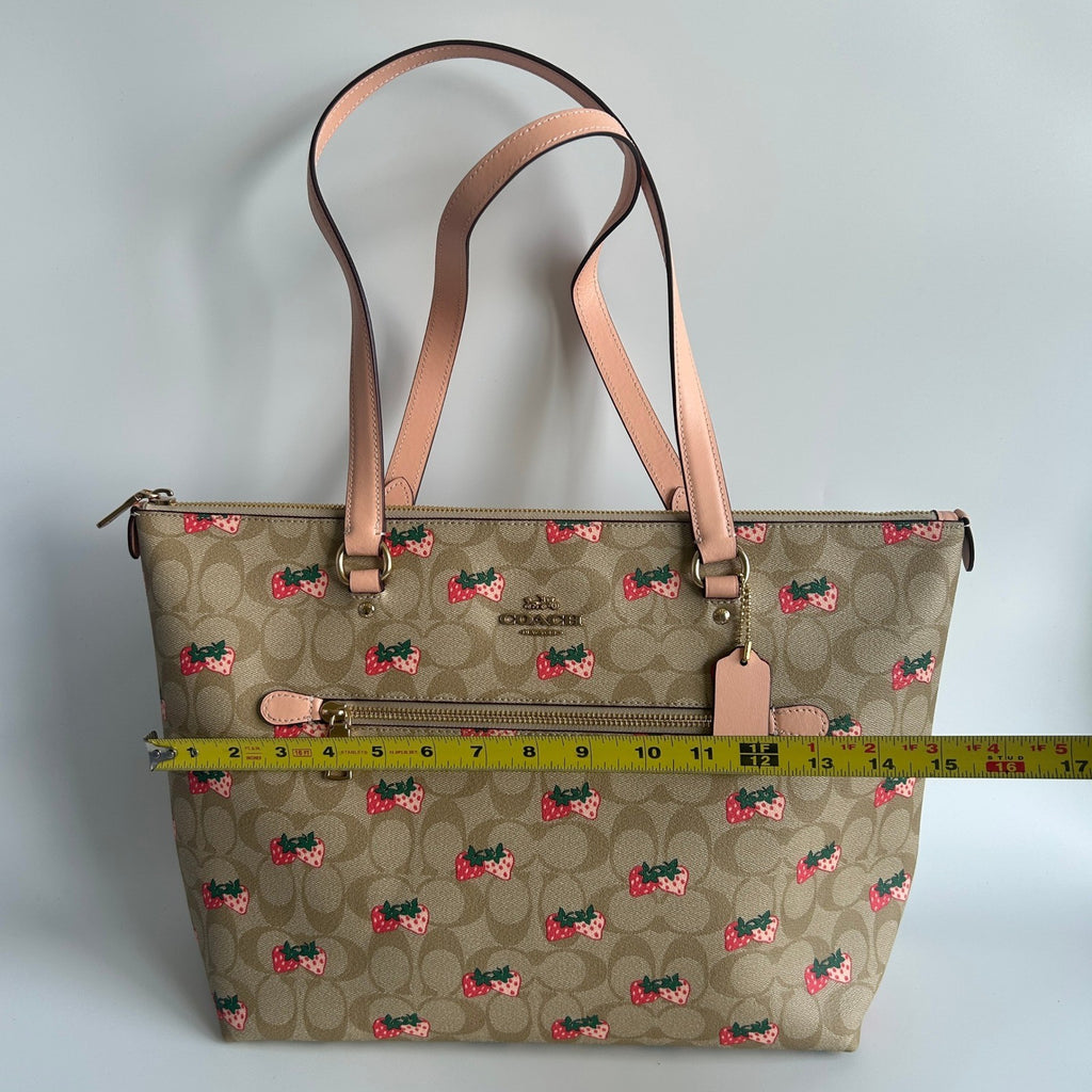 Coach Gallery Tote Strawberry Khaki Multi Canvas Leather Bag NEW7