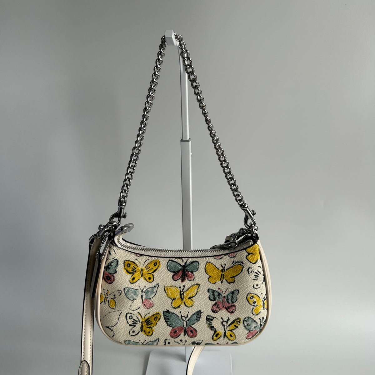 Coach Teri Mini Crossbody Chalk White Butterfly Coated Canvas Bag Excellent1
