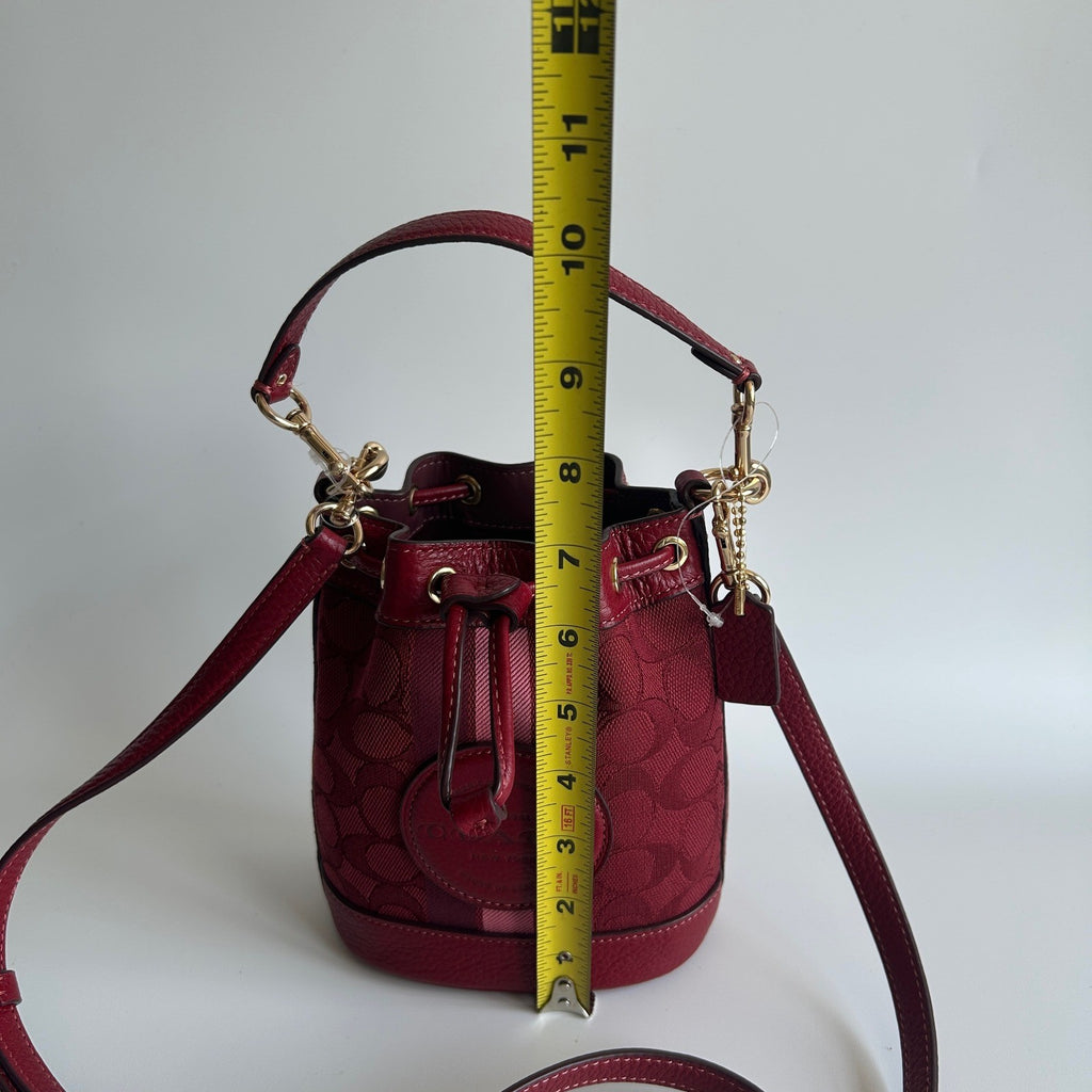 Coach Dempsey 15 Apple Red Jacquard Leather Bucket Bag Excellent6