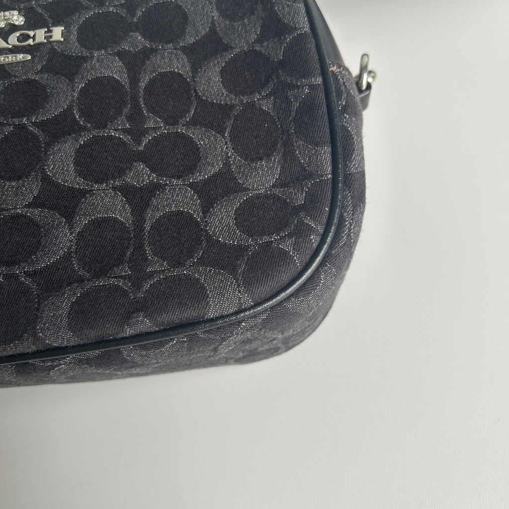 Coach Jamie Camera Bag Black Signature Denim Leather Crossbody C8219 Excellent5