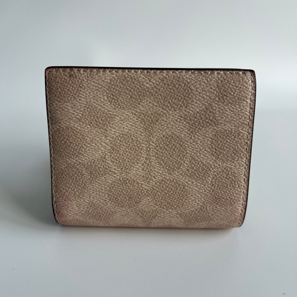 Coach Snap Wallet Sand Chalk Signature Canvas Leather Bifold Good1