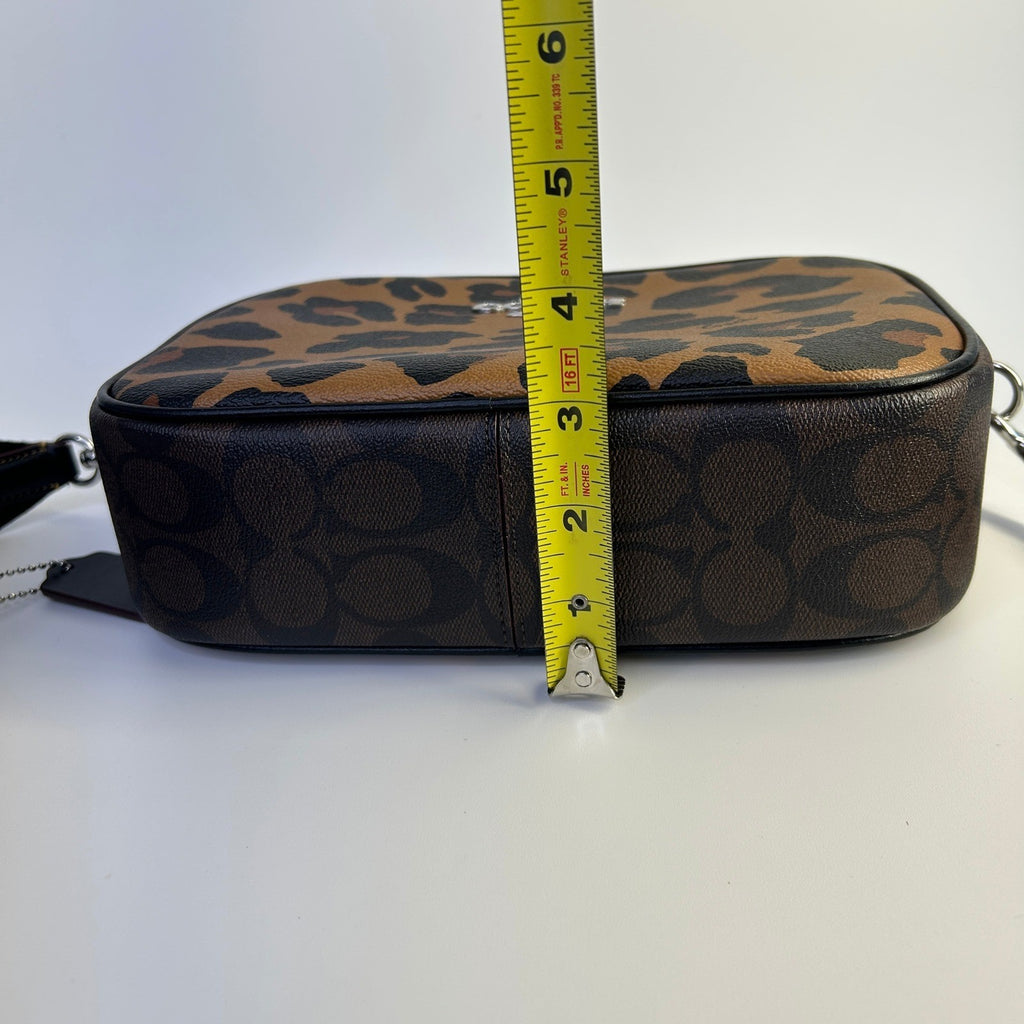 Coach Jamie Camera Bag Leopard Print Canvas Leather Crossbody Excellent6