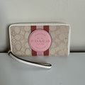 Coach Dempsey Khaki Cream Jacquard Leather Wristlet Wallet C8112 Excellent0