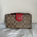 Coach Signature Canvas Red Leather Wristlet Wallet Excellent0