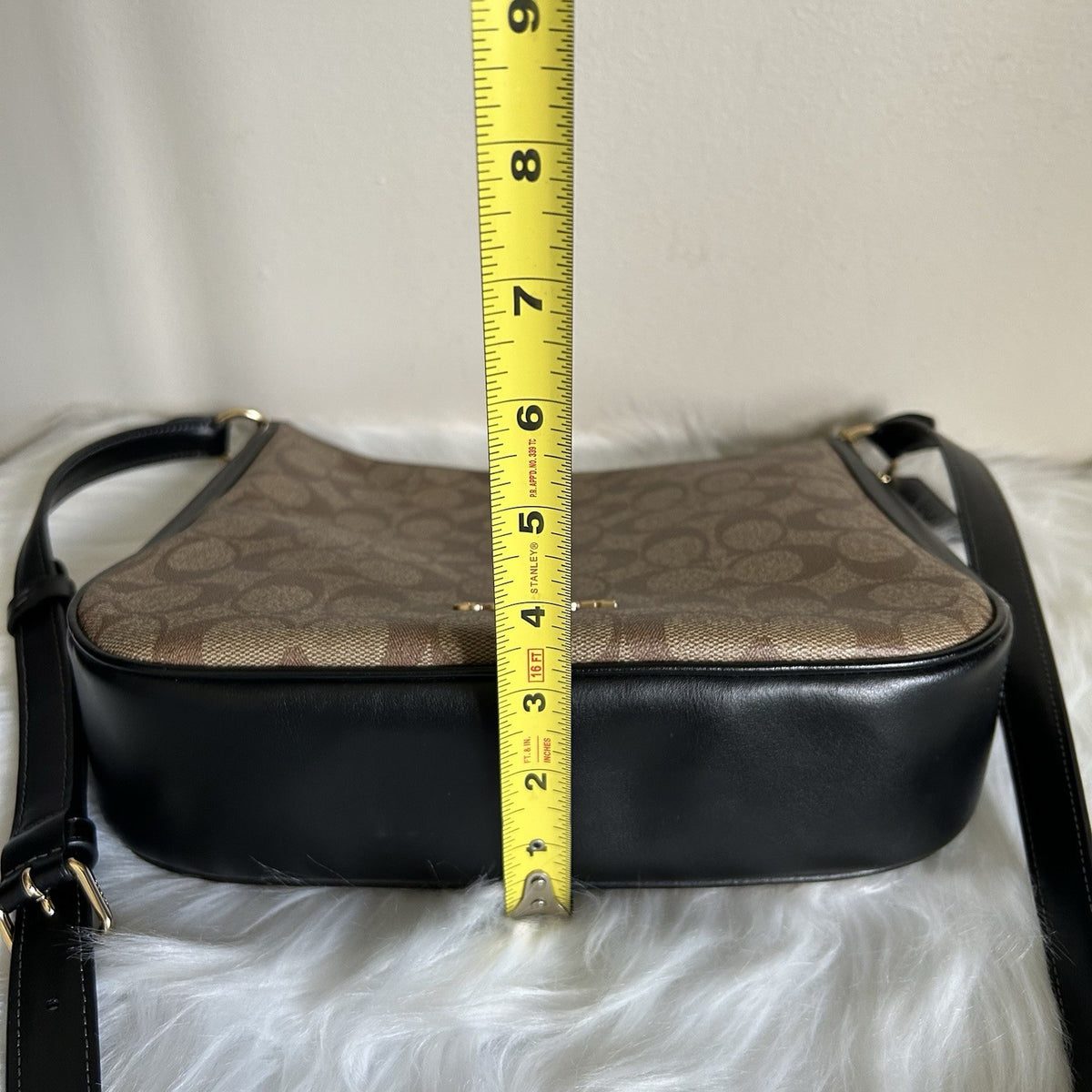 Coach File Bag Khaki Black Signature Canvas Leather Crossbody Excellent6